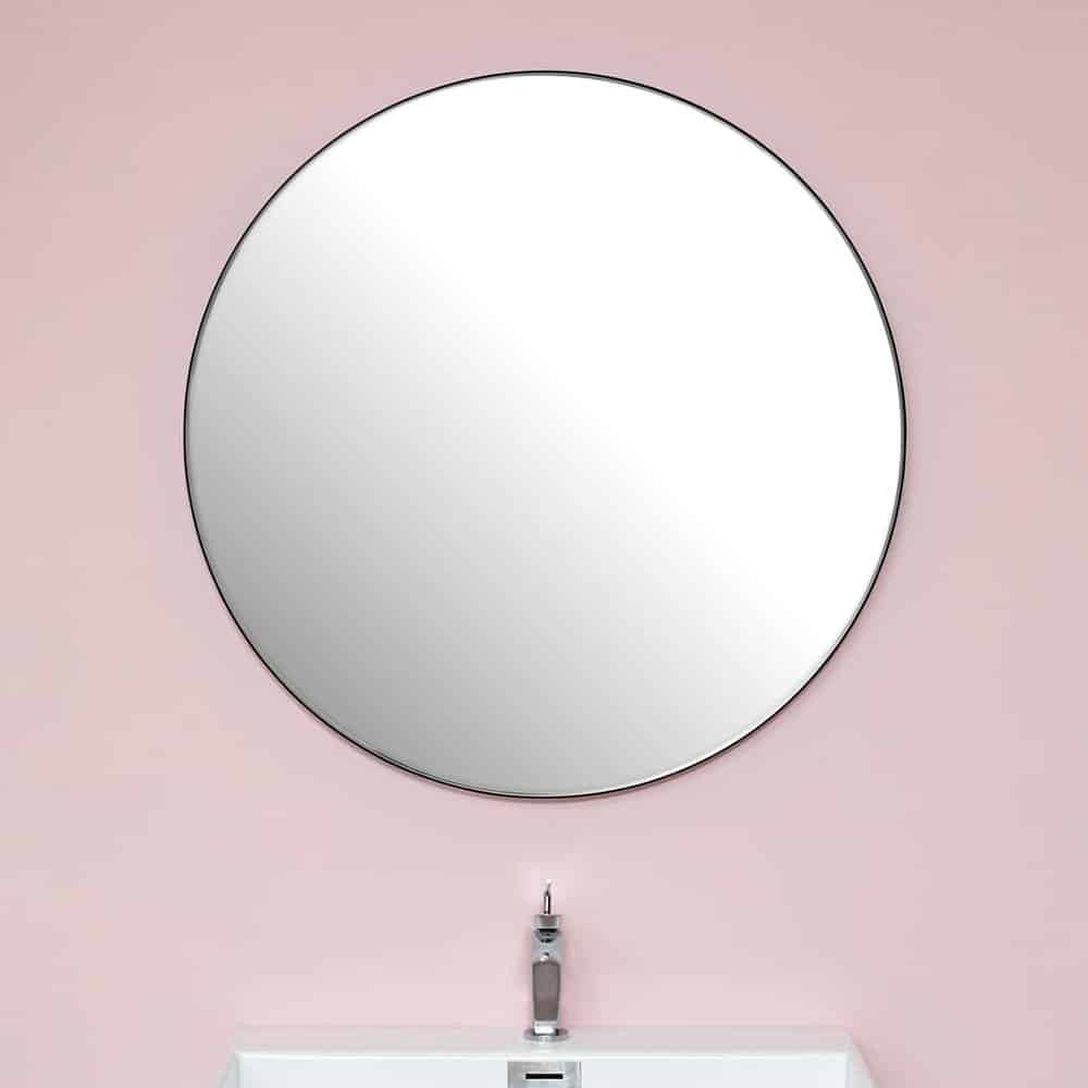 Rundt spejl med sort metalramme [Ø90]