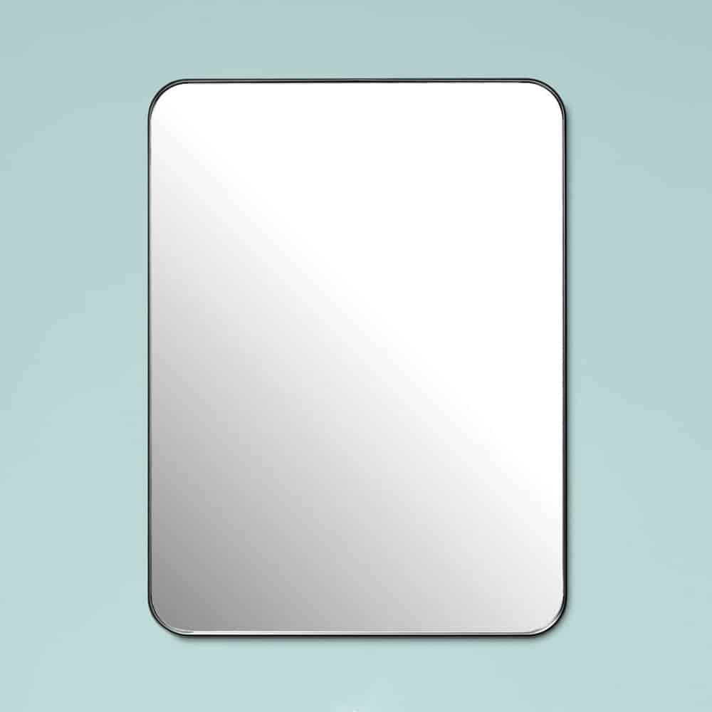 Firkantet spejl med sort metalramme